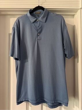 Peter Millar Light Blue Striped Polo